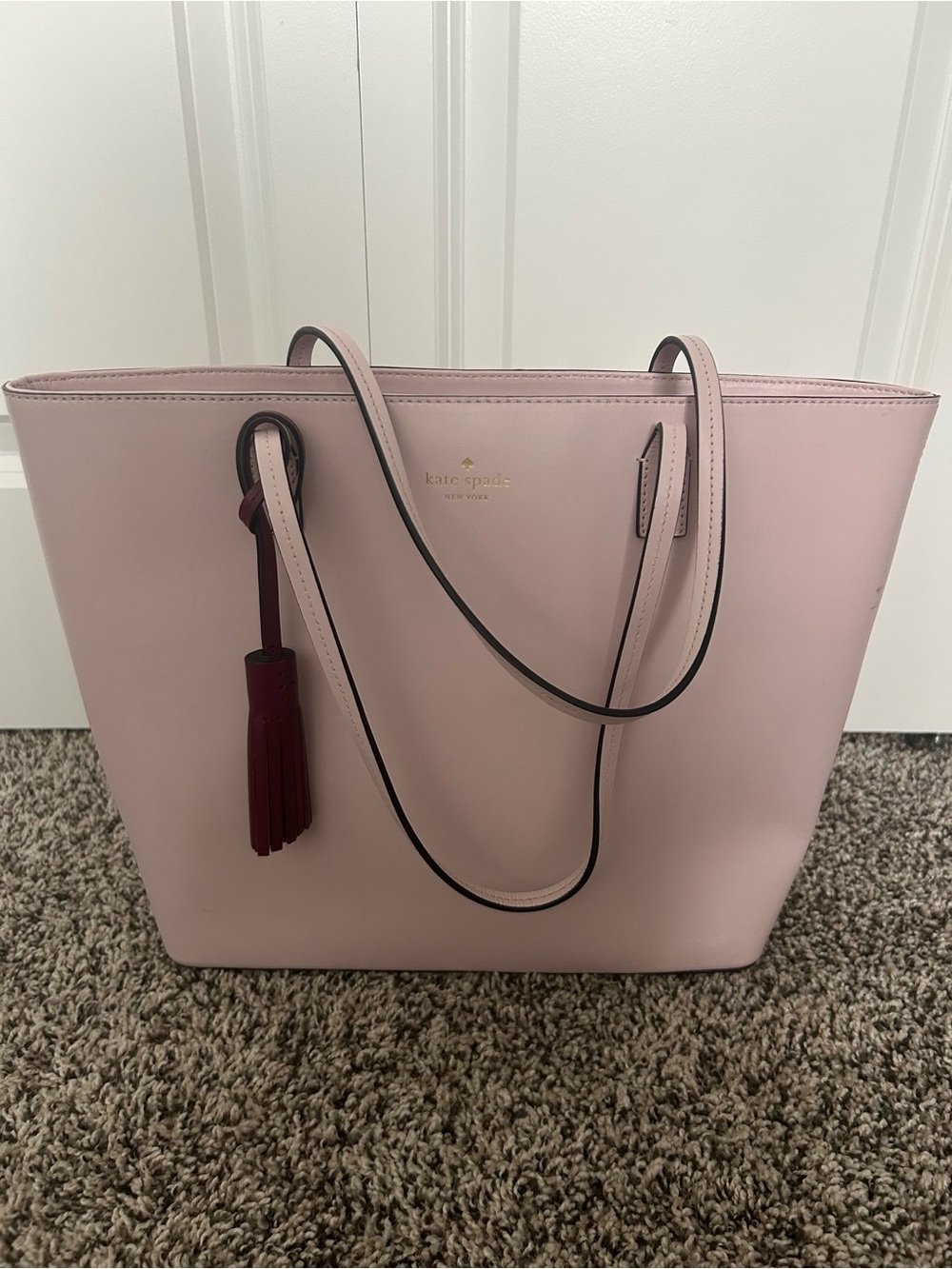 kate spade Blush Pink Leather Tote with Burgundy Tassel